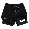 Bat Print 2 in 1 Performance Shorts for Men Athletic Breathable Quick Dry Shorts with Phone Pocket Gym Workout Running