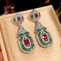 Luxury 18K Solid Platinum PT950 certifid new true red corundum palace style high-end earrings for women