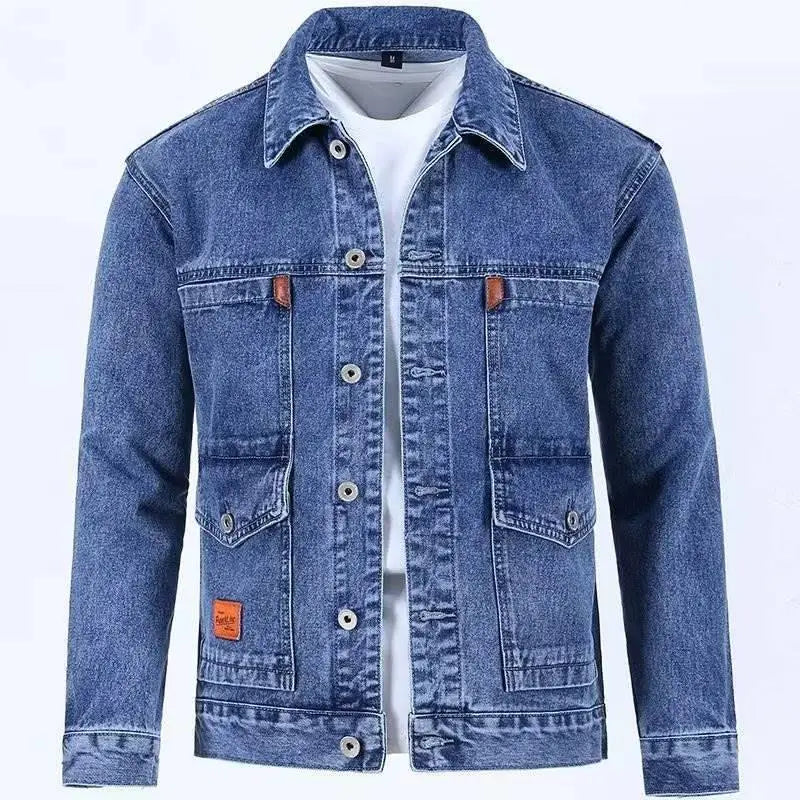 Men's Workwear Denim Jacket Spring Autumn Winter Large Size Trendy Brand Versatile Youthful Style Long Sleeve Button Decor