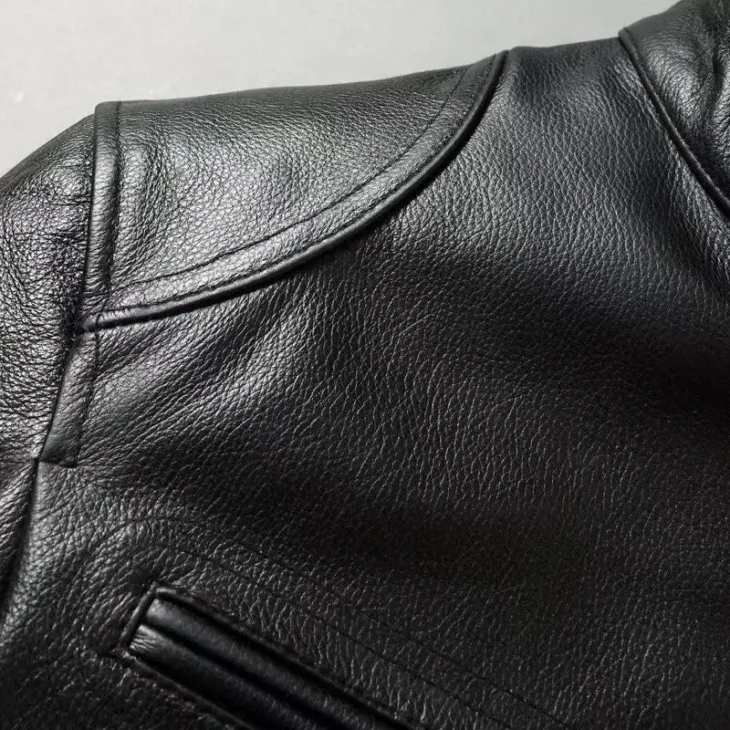 Genuine Leather Jacket Men 100%Cowhide Slim Fit Stand Collar Autumn Winter Cycling Casual Real Leather Cotton Padded Jacket Man