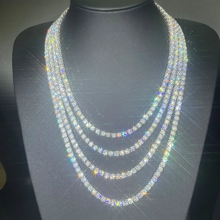 Real 2-5mm Full D Color Moissanite Tennis Neck Chain Necklace for Woman Man 925 Silver GRA Certified Party Bridal Necklaces