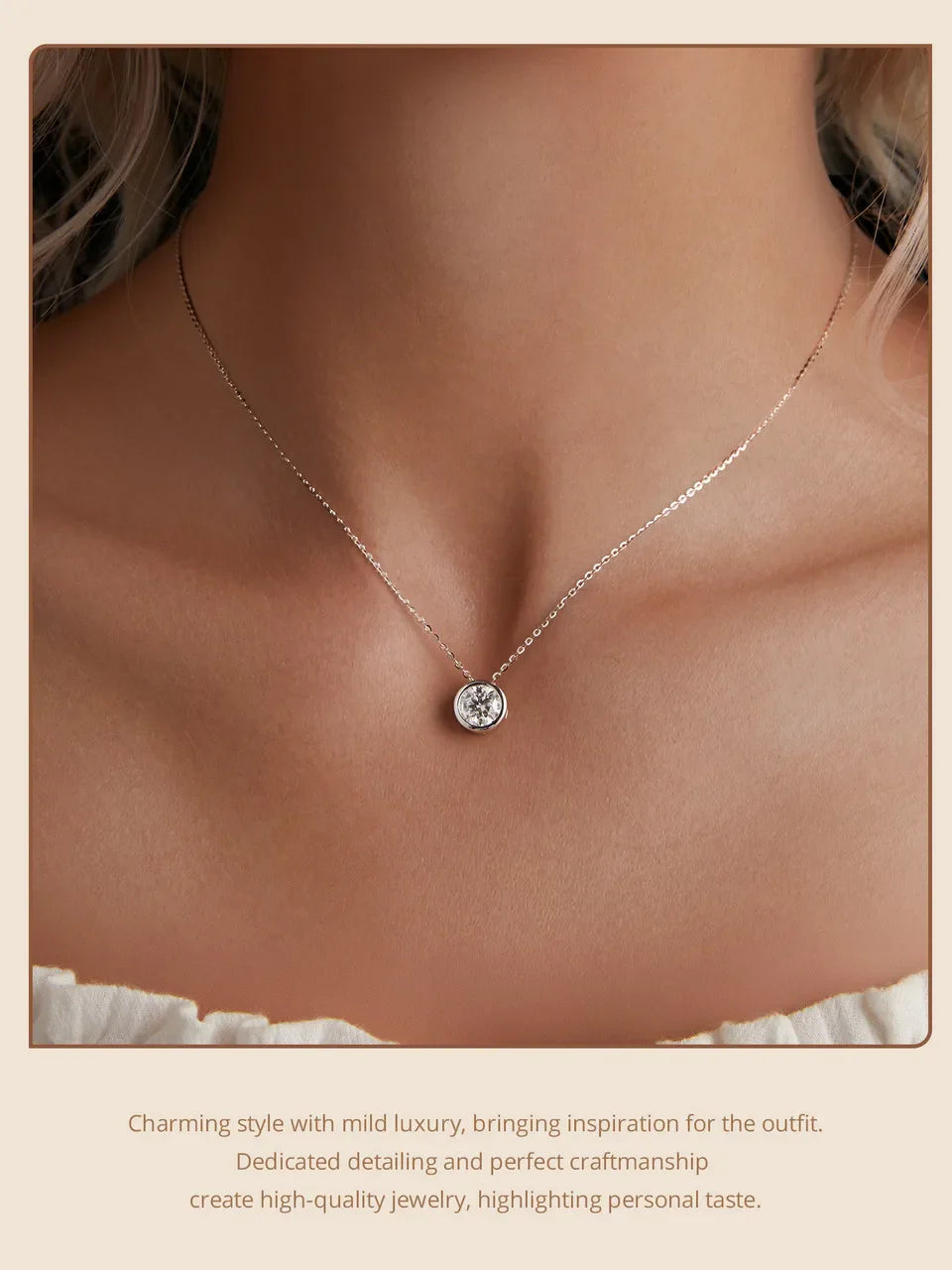 White Gold Plated Moissanite Necklace for Women, 925 Silver Pear/Round Solitaire Moissanite Pendant Valentines Day Gift