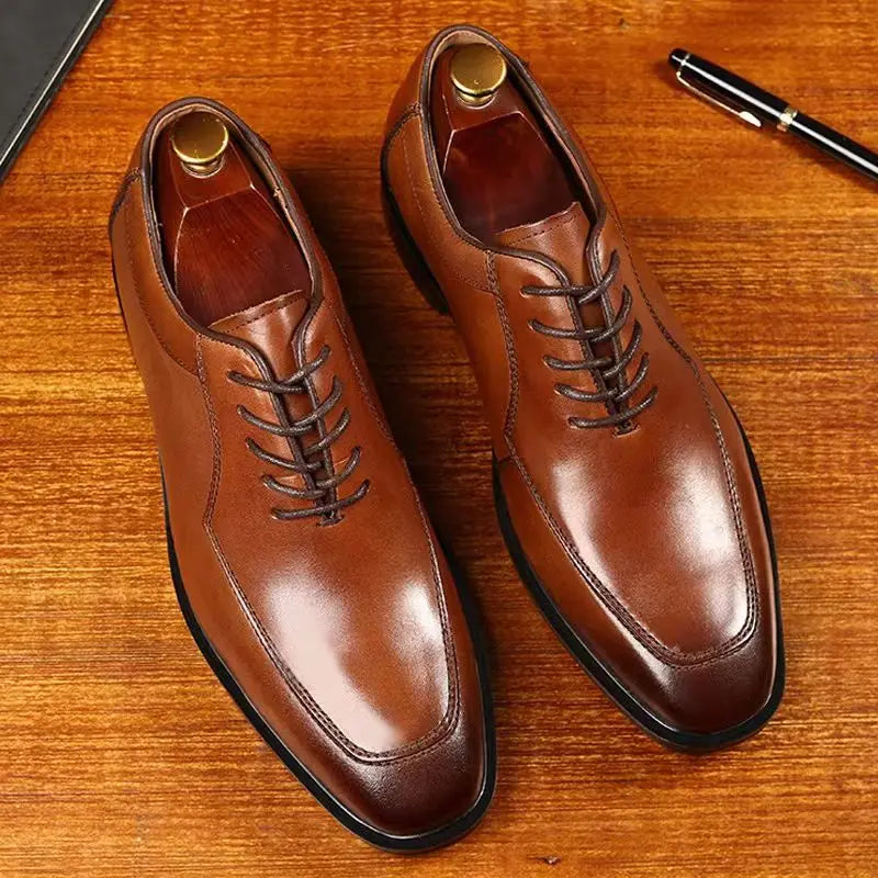 Spring Autumn Soft Square Toe Lace Up Dress Shoes Man High Quality Fashion Cowhide Elegant and Classic 39 Social Shoe for Men