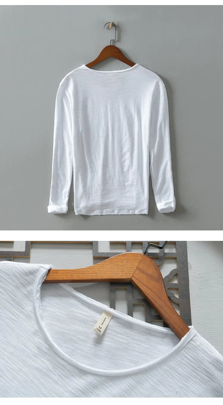 New  Autumn Solid Color Long-sleeved T-shirt Men's Casual Bottoming T-shirt Male Cotton Crew Neck T-Shirt