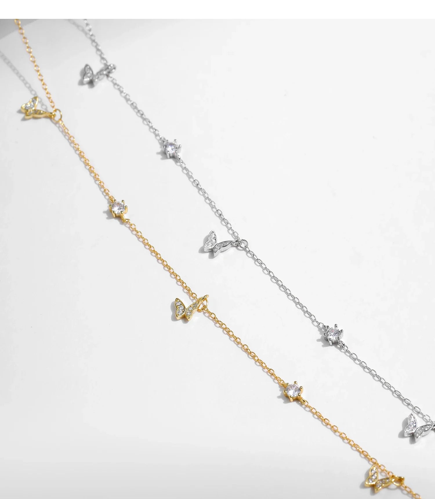 Flying Butterfly CZ Necklace 925 Sterling Silver Simple Link Chain Charms White Gold Plated Necklaces For Women Jewelry