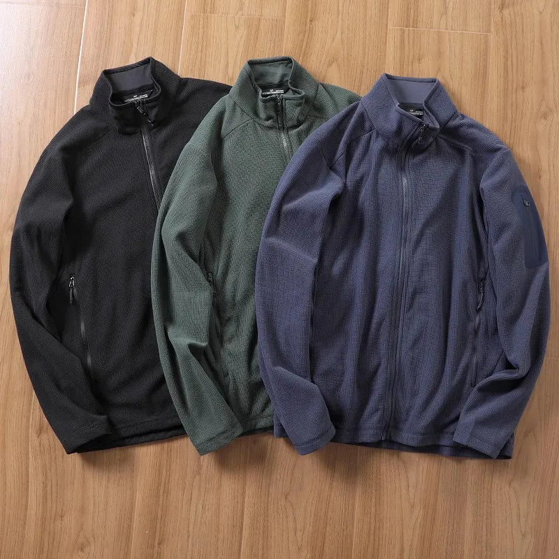 Outdoor Lightweight Fleece Sweatshirt Jacket Men's Zipper Closure Stand Collar Technical Fabric Comfortable Youth Fashion