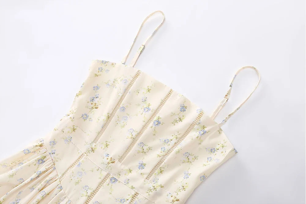 Suninbox Summer Floral Print Spaghetti Strap Maxi Dress Women Elegant Vintage Holiday Party Beach Wear Dress