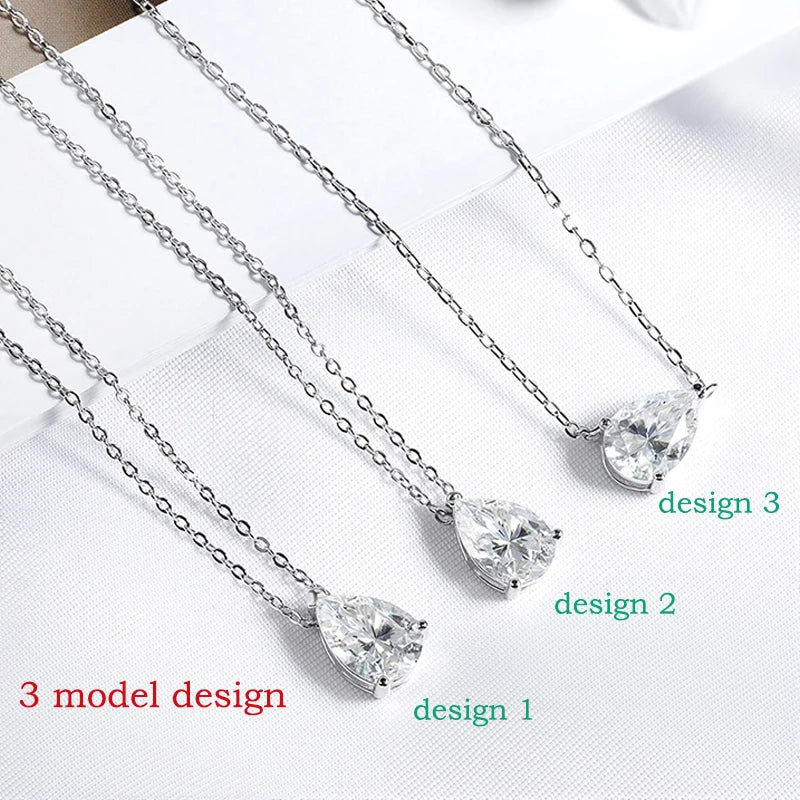 1-4CT Pear Cut Moissanite Pendant Necklace for Women Girls 3 Designs Lab Diamond Wedding Silver 925 Chains Fine Jewelry