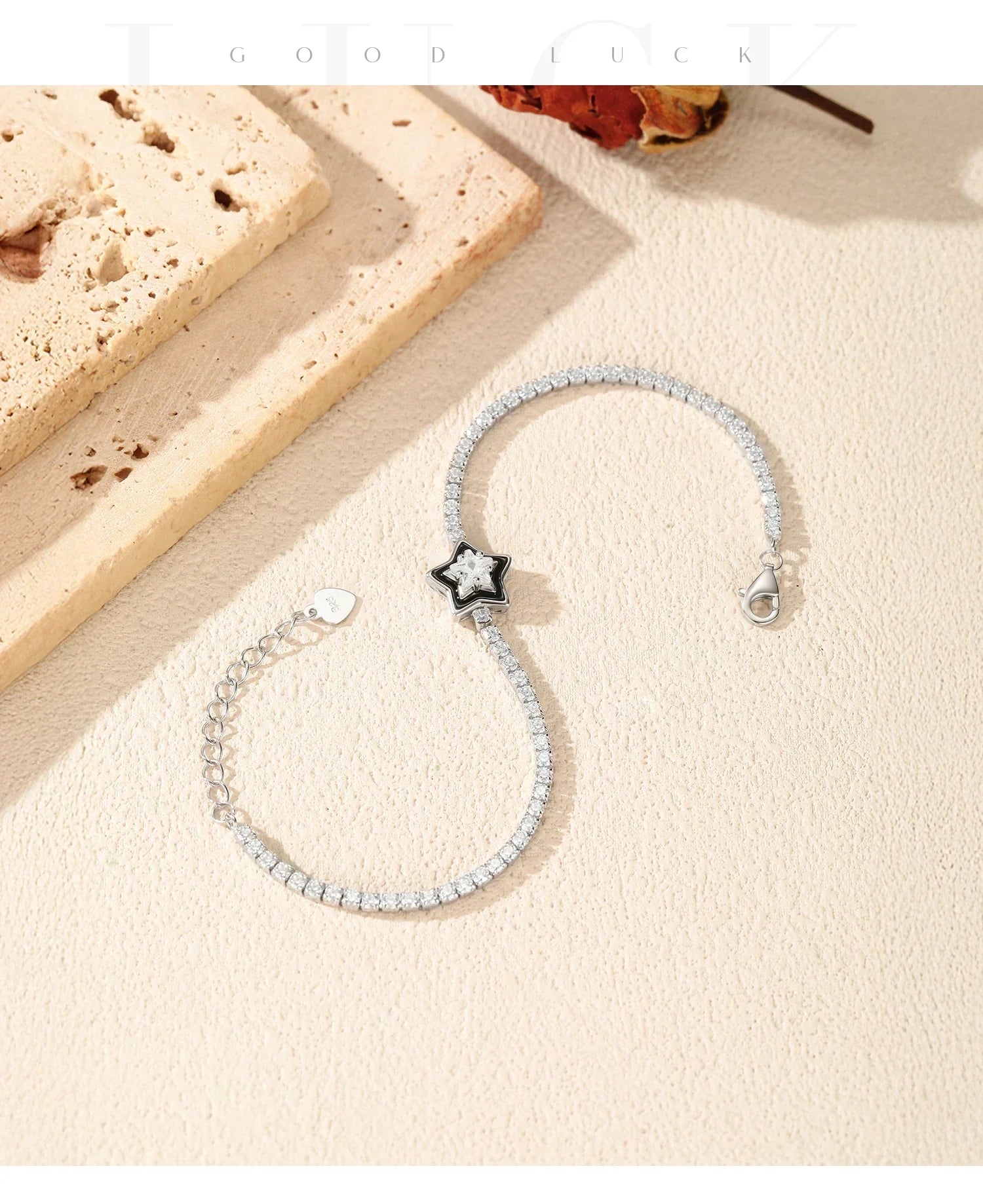 925 Sterling Silver Shinning Stars Zirconia Black Enamel Tennis Bracelets For Women Vacation Fine Jewelry