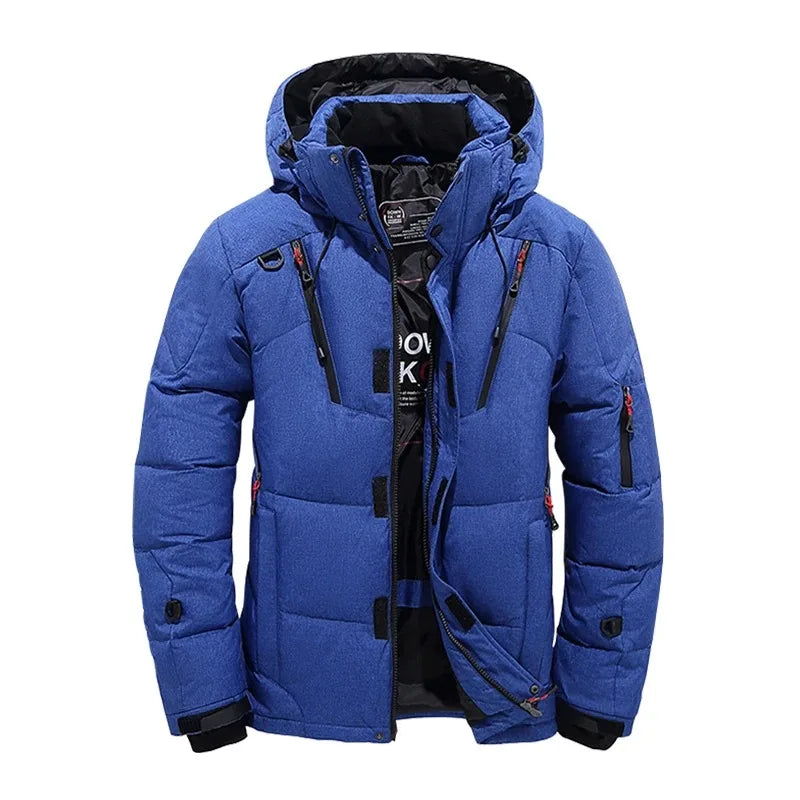 Winter White Duck Down Jacket Men Travel Hiking Thicken Warm Hooded Puffer Jackets Windproof Overcoat Down Coat Male Clothing