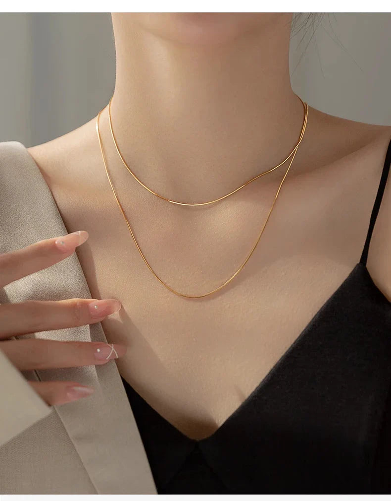 Classic Basic Chain 100% 925 Sterling Silver Lobster Clasp Adjustable Necklace for Women Snake Bone Chain Fine Jewelry