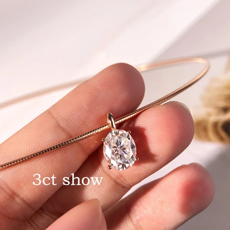 3/4/5CT Oval Cut Moissanite Pendant Necklace for Women Men Lab Diamond Classic Solitaire Chain Real 925 Sterling Silver