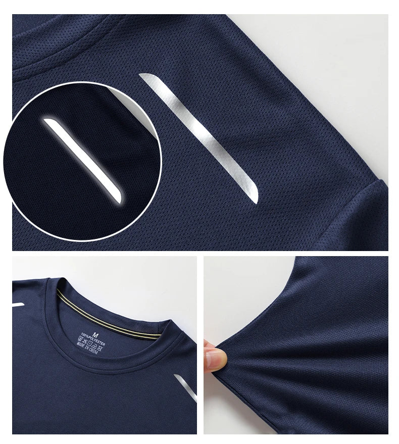Men's Summer Long Sleeve Tops Outdoor Elastic Quick-Drying Breathable Cool Sweatshirt Men Jogging Reflective Strip Sweatshirt