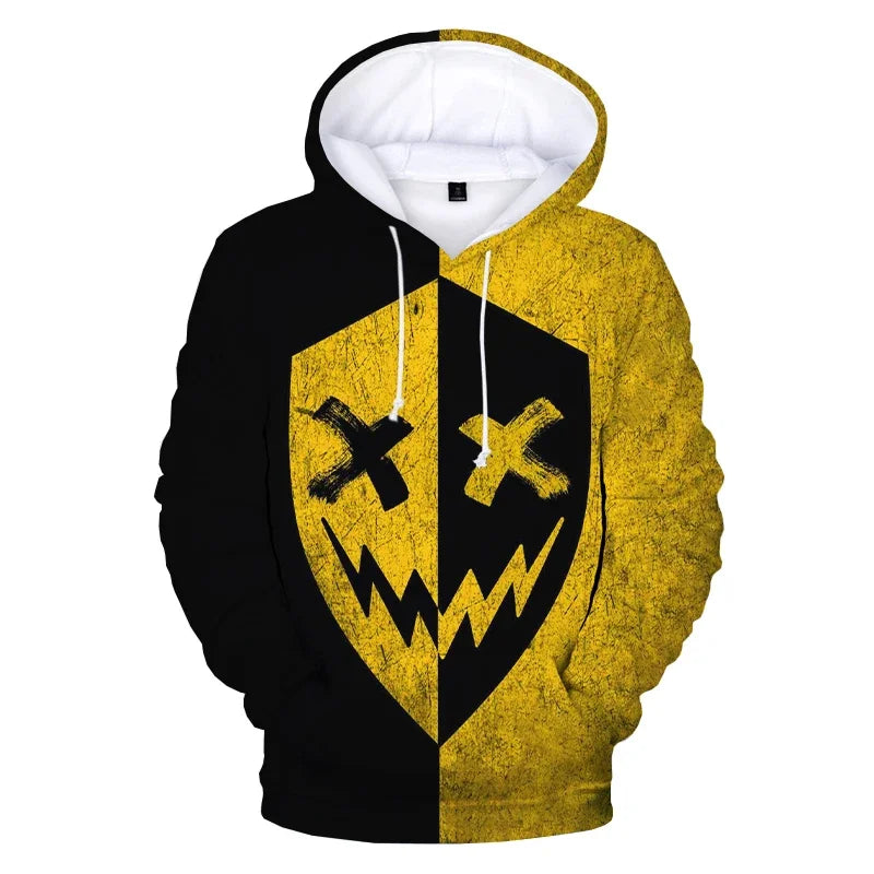 XOXO نمط تريند شيطان وجه مبتسم مطبوع ثلاثي الأبعاد هودي سويت شيرت للرجال والنساء أزياء كاجوال مضحك بلوفرات هيب هوب هوديز