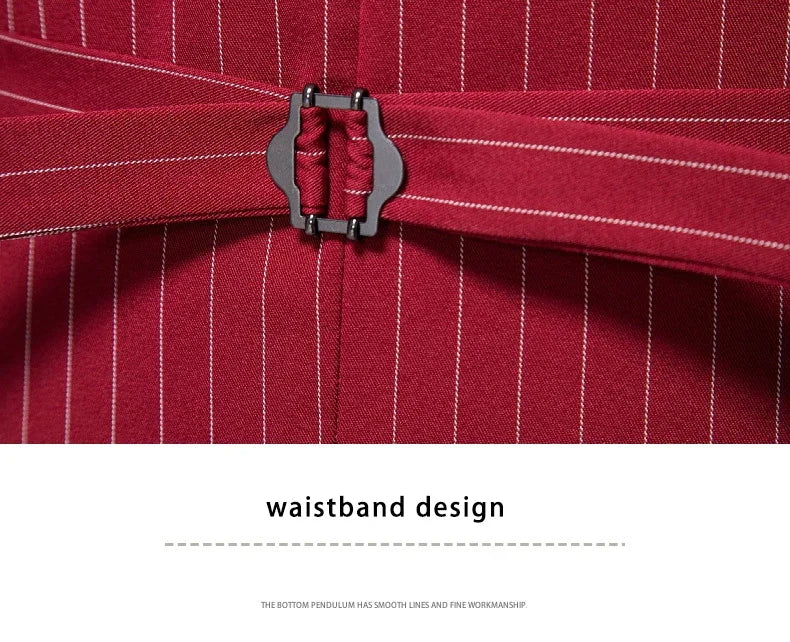 2026 New Red Striped Suit Vest For Men,Fashion Business Formal Wear Casual Khaki/Black Stripes Waistcoats