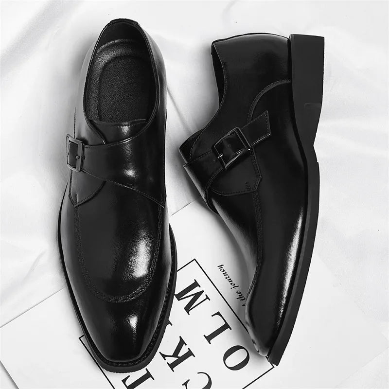 Buckle Designer Big Size Dress Shoes for Men Spring Autumn Solid Color Cow Leather Shoes Male Fashion Business Casual Shoe Man