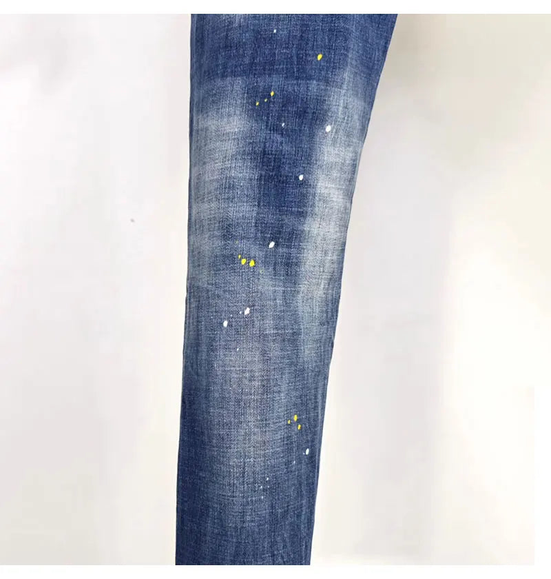 Street Fashion Men Jeans Retro Blue High Quality Elastic Skinny Fit Ripped Jeans Men Patched Designer Hip Hop Brand Pants Hombre
