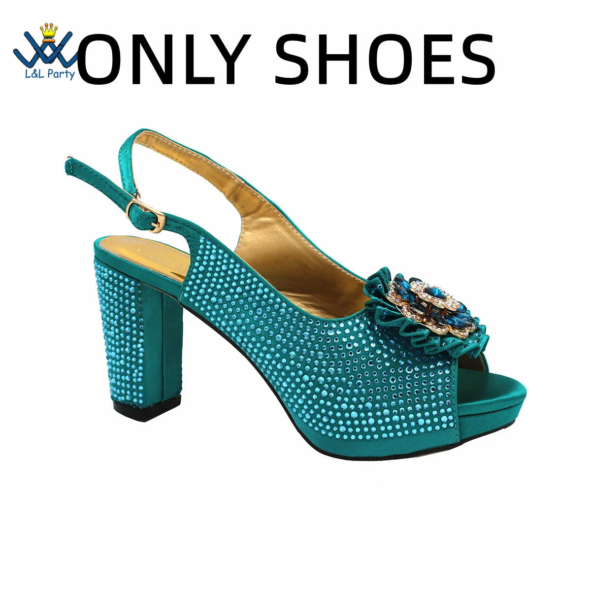 Peep Toe Spring Autumn Lady Shoes and Bag Set in Gold Color