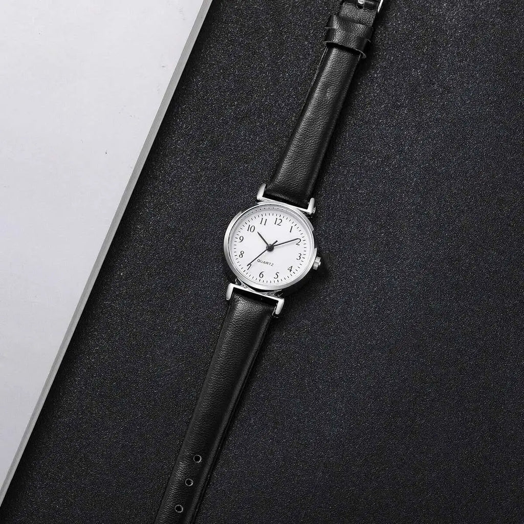 2PCS Fashion Women Quartz Watches Set Simple Small Dial Leather Strap Watch for Girls Reloj Mujer（Without Box）