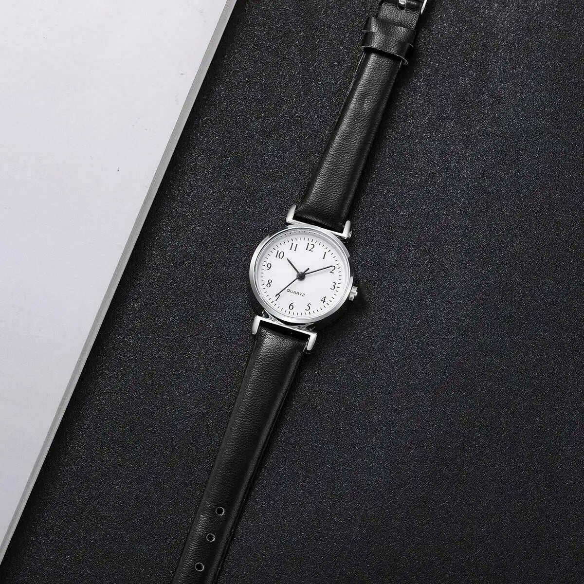 2PCS Fashion Women Quartz Watches Set Simple Small Dial Leather Strap Watch for Girls Reloj Mujer（Without Box）