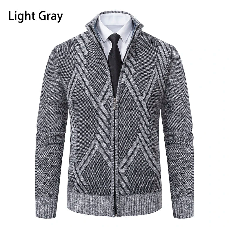 Men's Knit Cardigan Autumn Winter Sweater Coat Man Clothes Brown Blue Luxury Brand Button Fleece Lined Male Knitting Jackets
