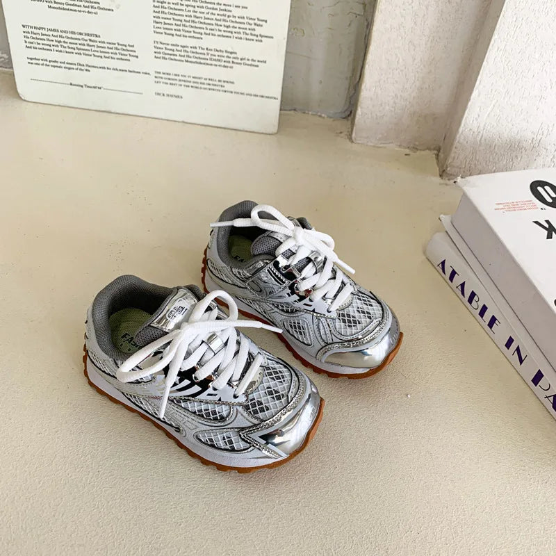 2025 Summer Toddler Kid Running Orbit Metallic Rubber Mesh Sneaker Children Casual Fashion Shoe Boy Girl Sports Walking Shoes