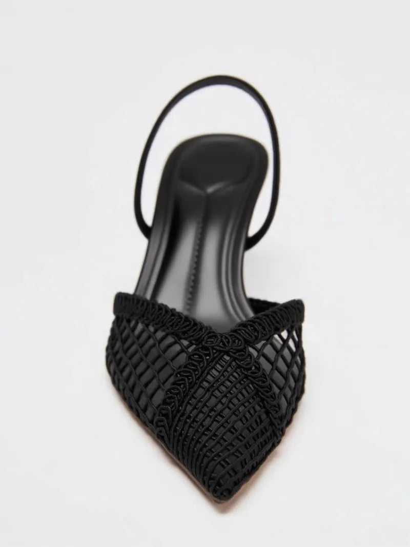 Mesh Woven Heeled Sandals Women Sexy Pointed Toe Back Strap Thin High Heels Comfortable Elegant Designer Shoes for Women Pumps