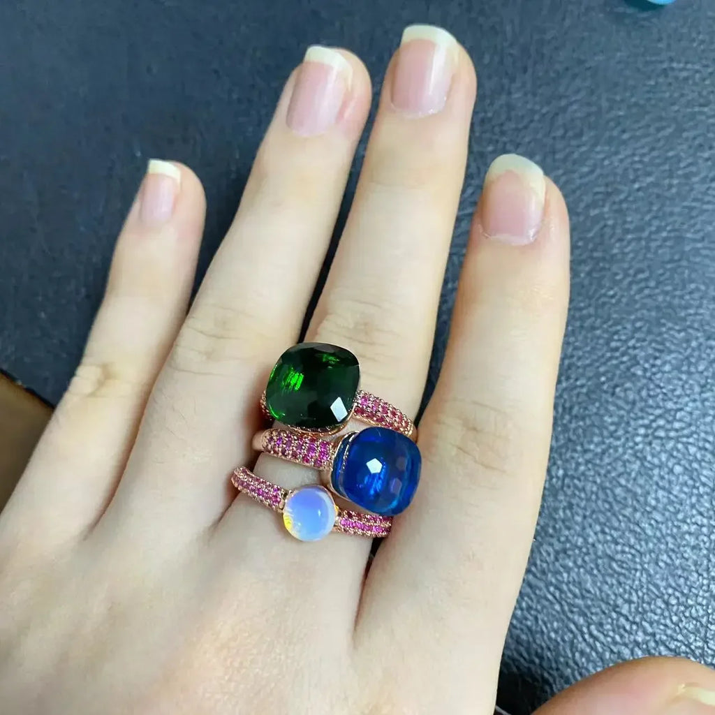 3Pcs/Set Nudo Ring Stacking Set for Women Mix Color Candy Crystal Inlay Zircon Amethyst Blue Topaz Round Jewelry Gift