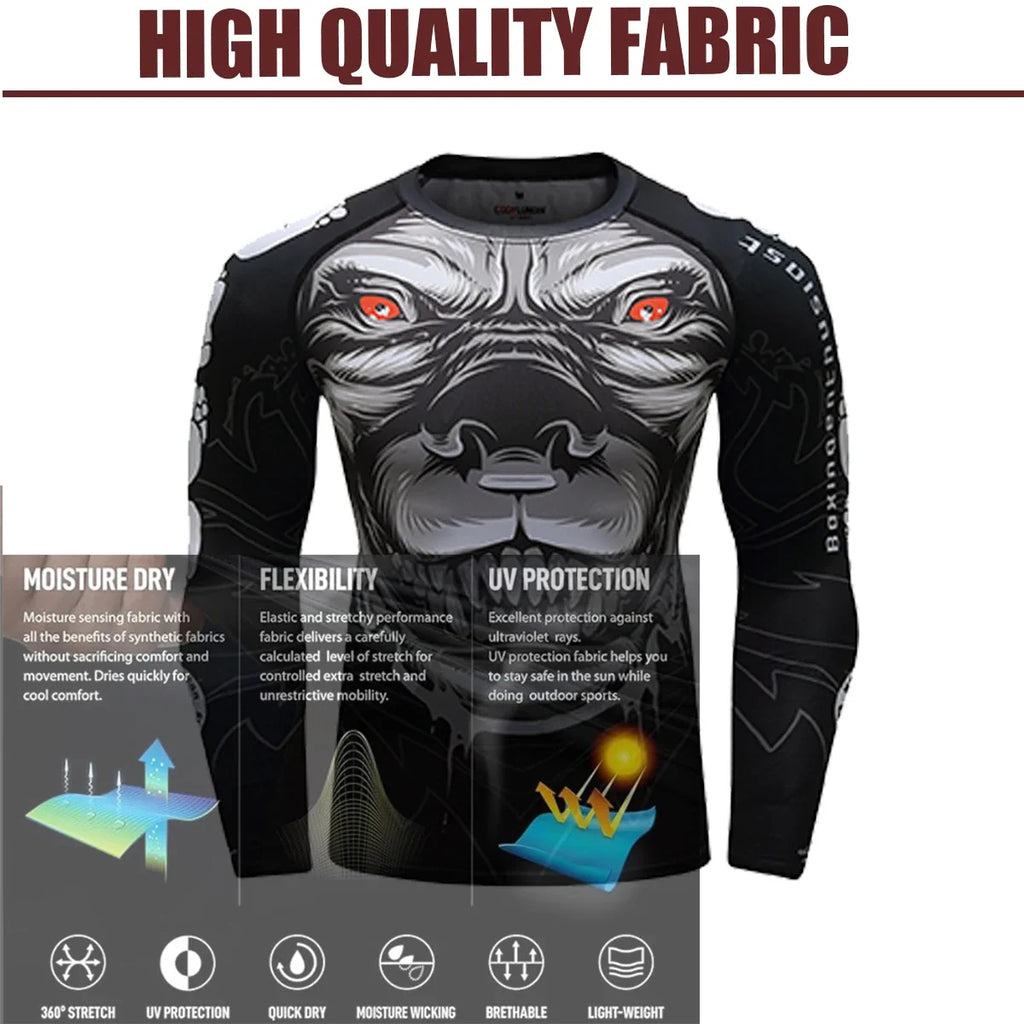 Men's Jiu Jitsu Kimono Rashguard MMA T-shirt Animal Print Compression Shirts Sport Tops Bjj Kickboxing Muay Thai Sport Boxing