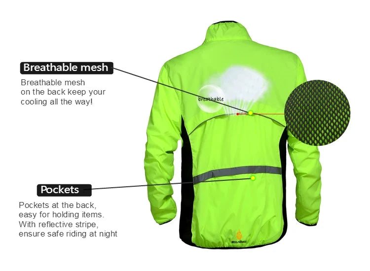 Men Windproof Water-repellent Reflective Cycling Jacket MTB Bicycle Long Sleeve Windbreaker Bike Coat Jersey