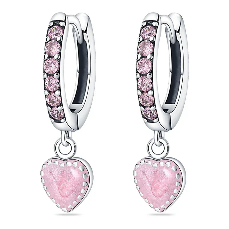 Earrings For Womens 925 Silver Color Pink Rainbow Horse Bear Bee Double Hoop Earrings Fine Engagement Anniversary Jewelry Gifts
