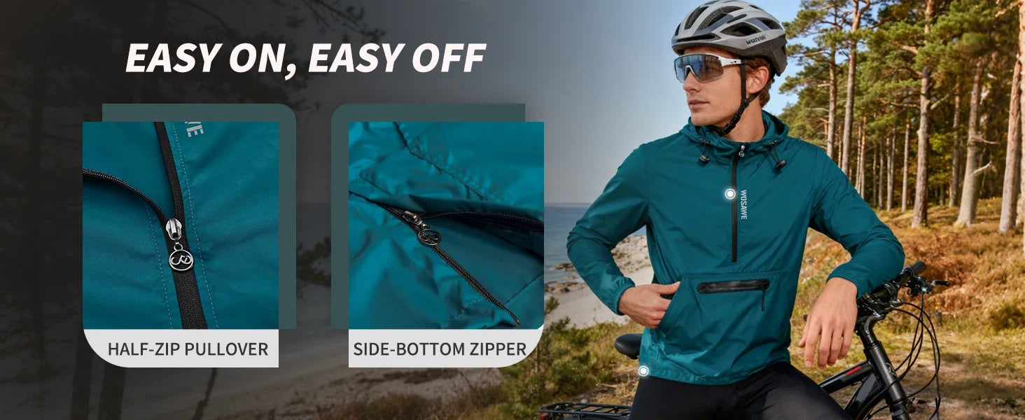 Spring Men Bike Windbreaker Water Repellent Half Zip Jacket Pullover Packable Windproof Hooded Cycling Jacket
