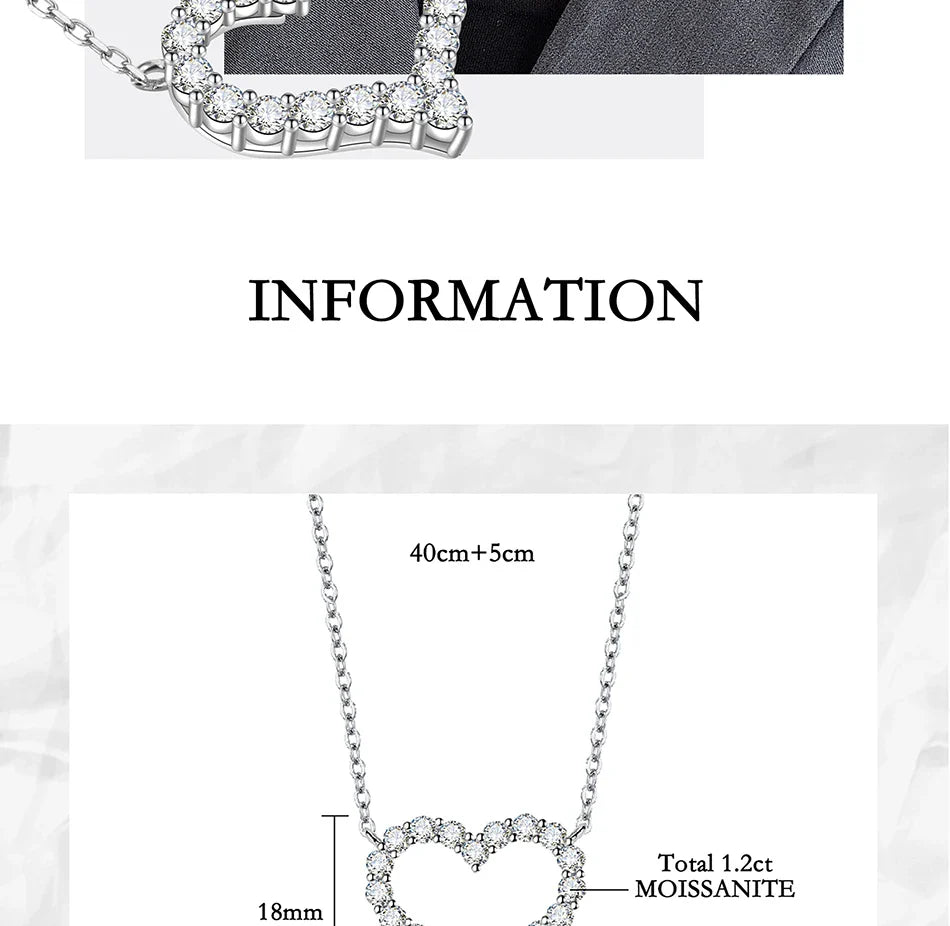 2CT Moissanite Necklace for Women S925 Pure Silver Heart Design Laboratory Diamond Pendant Luxury Jewelry Party Gift