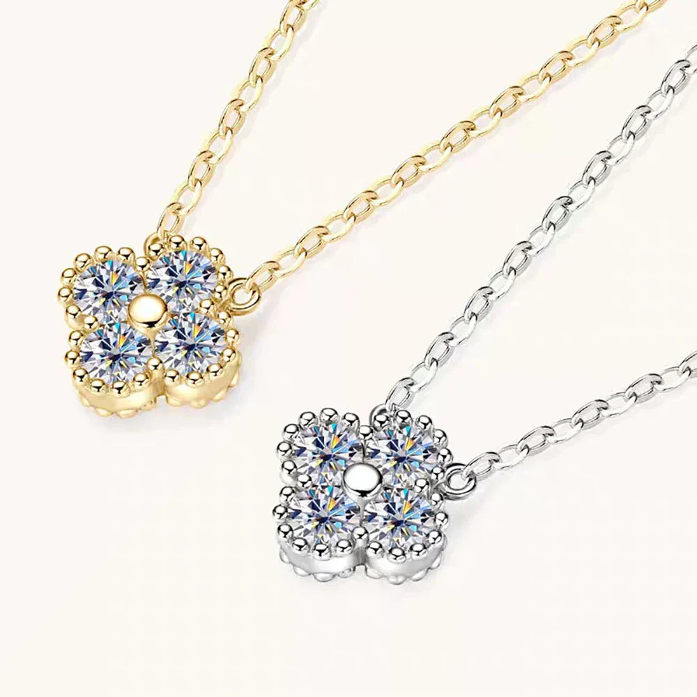 3mm Four Leaf Clover Moissanite Bracelet Necklace for Women D VVS 925 Sterling Silver Lab Diamond Hand Neck Chain Jewelry