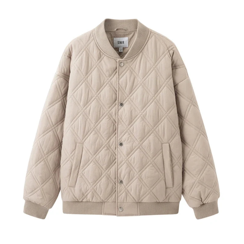 Cotton Jacket Men 2024 Winter New Slightly Wrinkled Quilted Rhombus Texture Thin Baseball Trendy Cotton Jacket