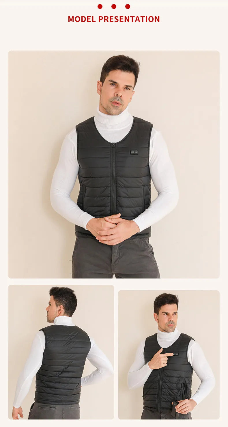New Winter Unisex V-Neck 22 Zone Heat Resistant Warm Vest Middle-Aged And Elderly People Worn Both Inside And Outside Waistcoat