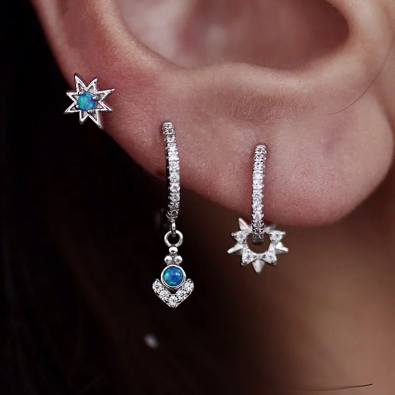 925 Sterling Silver Earring Zircon Sun Flower Ear Ring Geometric Style Water Drop Ear Bone Cute Temperament Woman Girl Ear Jewel