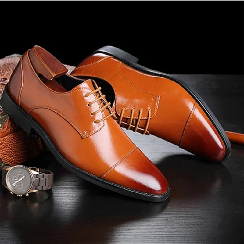 Classic Derby Shoes Leather Man Business Dress Office Leather Shoe Flats For Men Fashion Wedding Party Suit Club Shoe Vintage