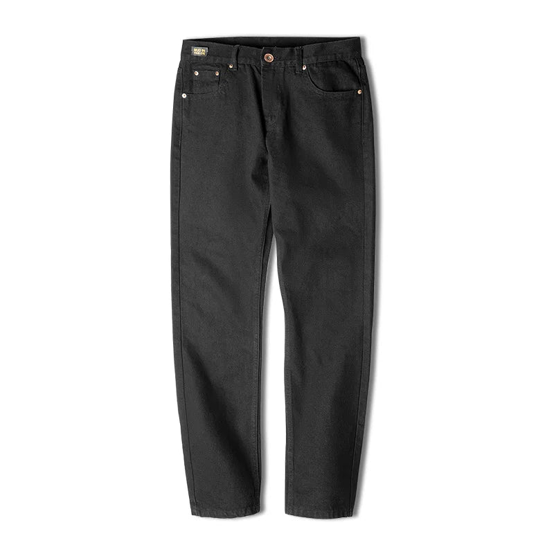 Men Baggy Denim Jeans American Retro Pure Black Mid-waist Jeans