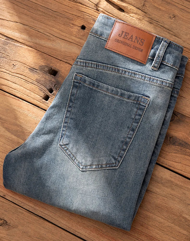 Men's Premium Lightweight Business Stretch Denim Pants - Versatile Slim Fit Straight Leg Long Trousers for All Seasons