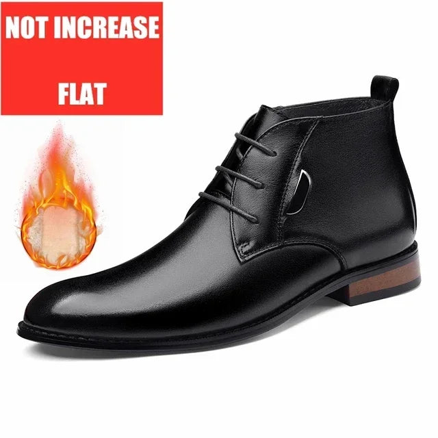 Men Flat/6CM Bussiness Elevator Shoes Genuine Leather Boots Autumn Winter Warm Ankle Boots for Men Botas Hombre Plus Size 37-47