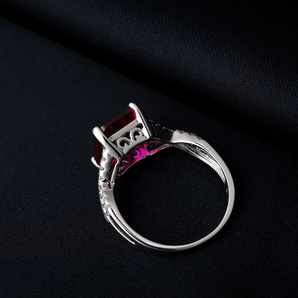 4.16ct Created Red Ruby 925 Sterling Silver Wedding Engagement Promise Ring for Women Fashion Party Jewelry Gift