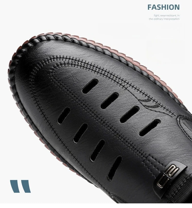 Solid Color Business Casual Shoes for Men Breathable Hallow Leather Sandals Male New Designer Fashion Summer Shoes Man