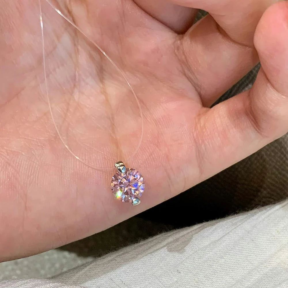 0.5-3CT Fishing Line Colorful Moissanite Pendant Necklace for Women  Certified 925 Sterling Silver Sparkling Diamond Necklace