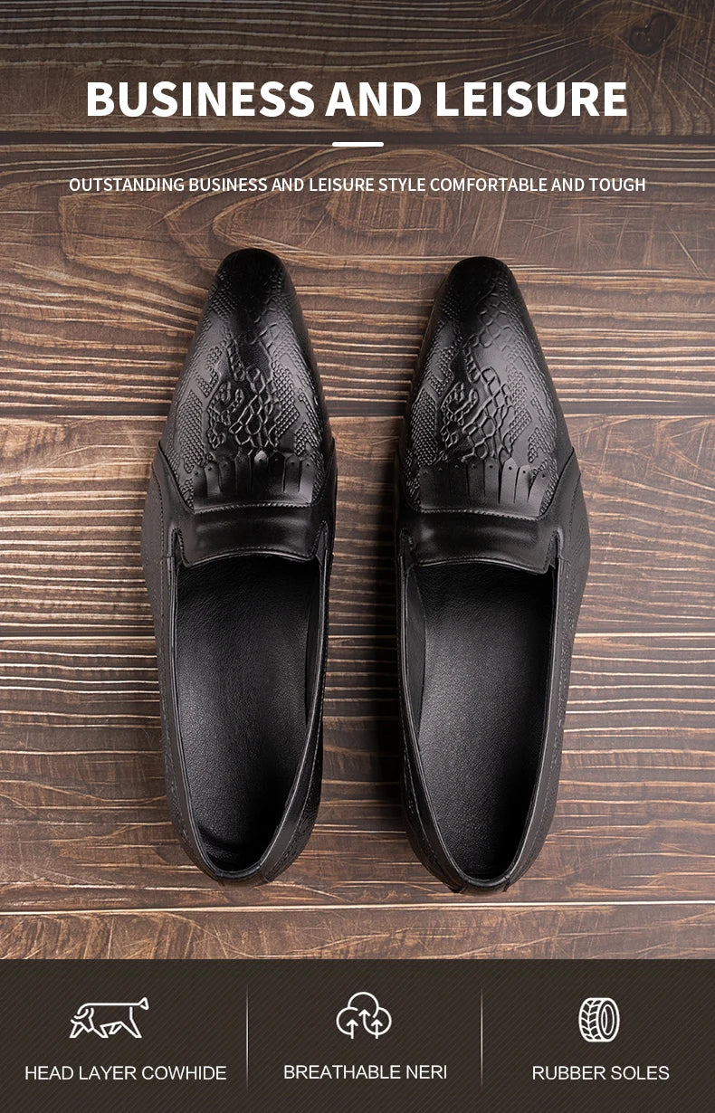 High Quality Fashion Loafers Dress Shoe Men Casual Leather Shoes Elegant Custom Mens Wedding Office Business Shoe Black Big Size