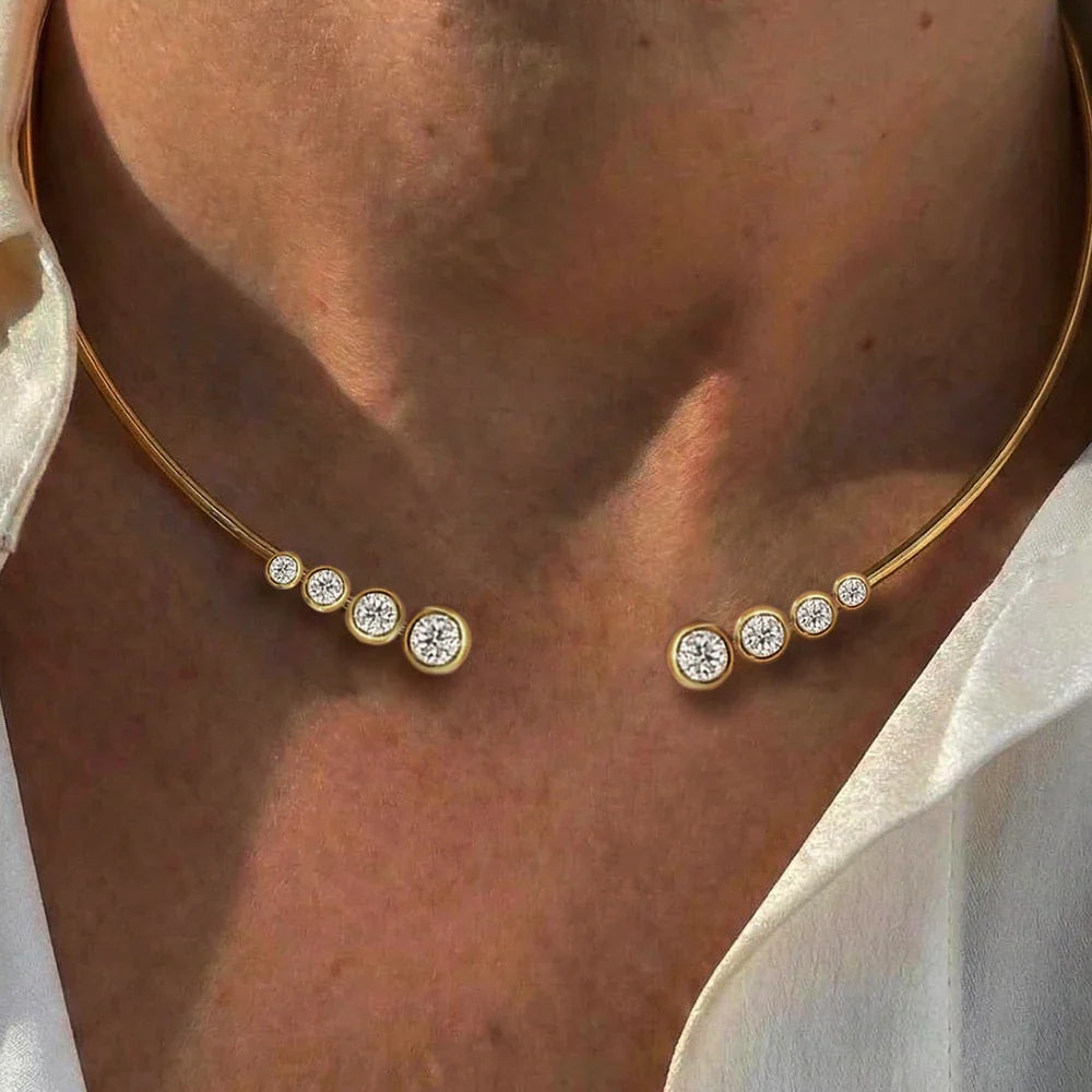 4-Stone Round Bubble Moissanite Diamond Open Choker Necklace S925 Sterling Silver Lab Diamond Cuff Collar Necklace for Women