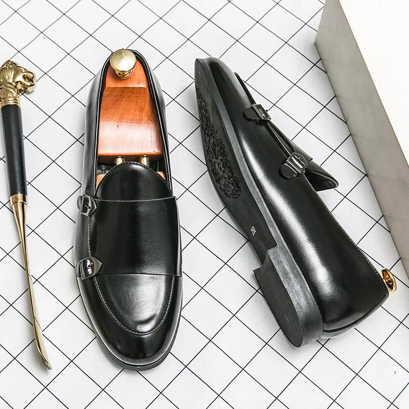 Man Leather Shoes Formal Monk Man Business Office Male Casual Dress Derby Shoes Buckle Wedding Party Luxury Botas Para Hombre