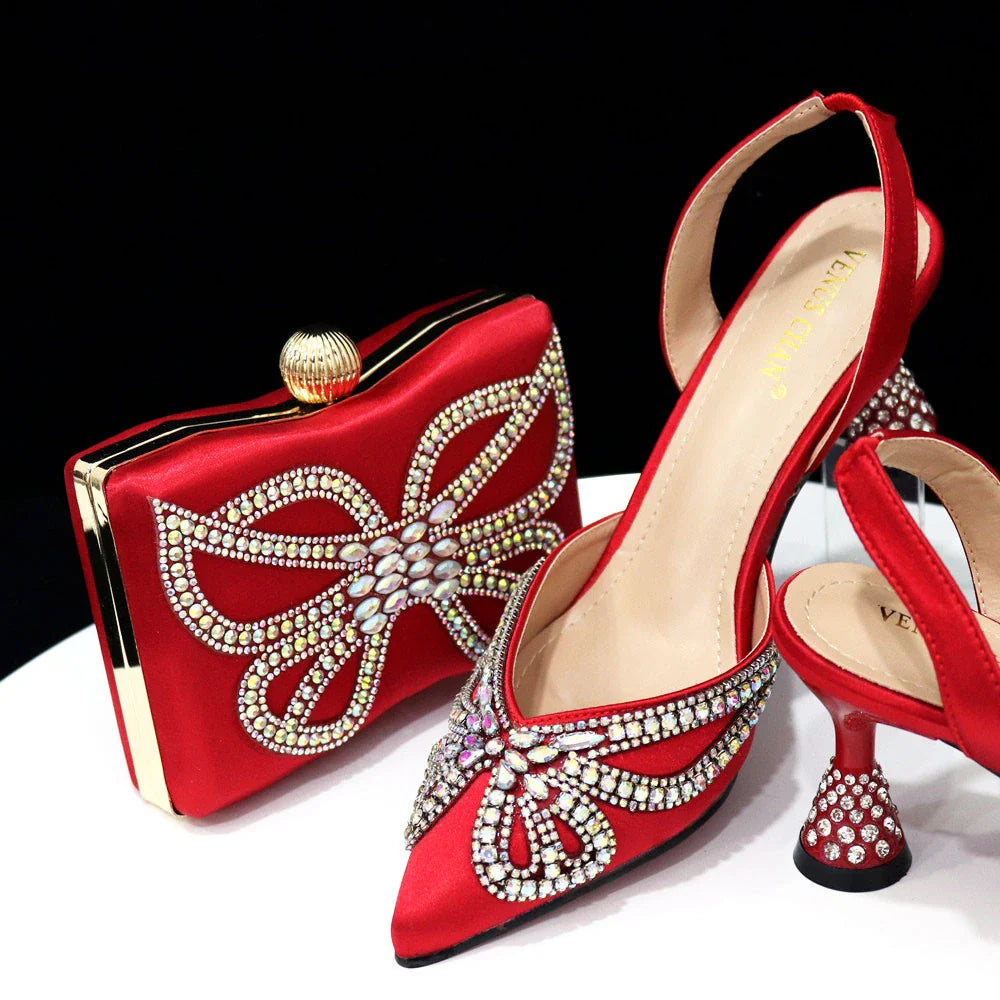 Elegant Green Bling Bow Pointed Toe Pumps for Women and Bags