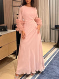 Elegant Solid Color Pleated Waist Party Evening Maxi Dresses