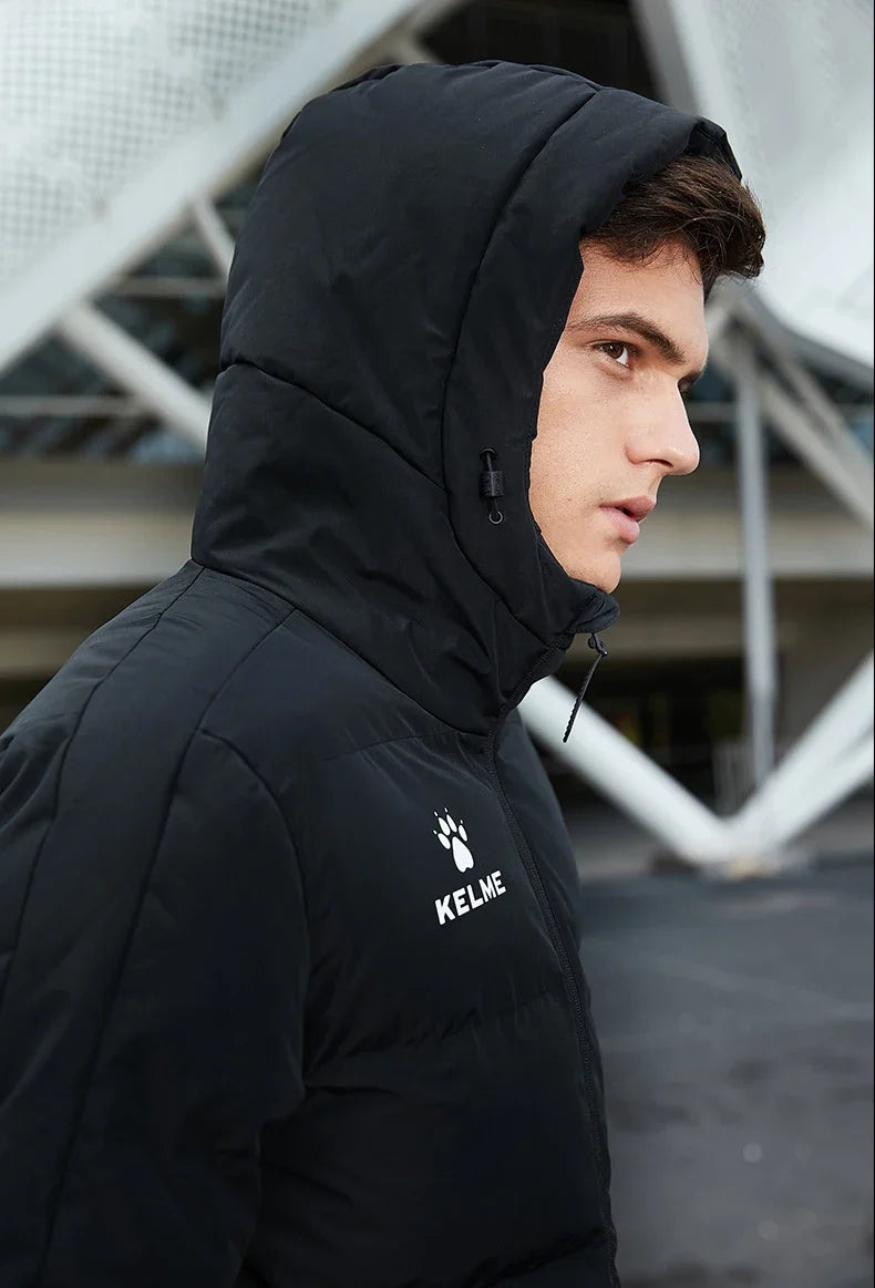 Men Winter Jacket Long Sports Training Hooded Coat Outrwear Warm Silk Cotton Windproof Cotton Clothing пуховик женский